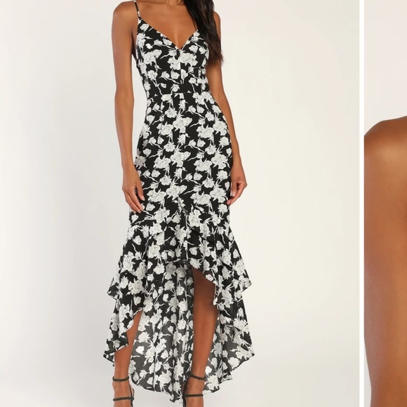 Lulus Dresses & Skirts - LULÚS Darling Daylily Maxi Dress White and Black Floral Print High-Low M